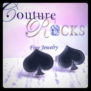 🎁 BNIB Stainless & Black Spade Cuff Links